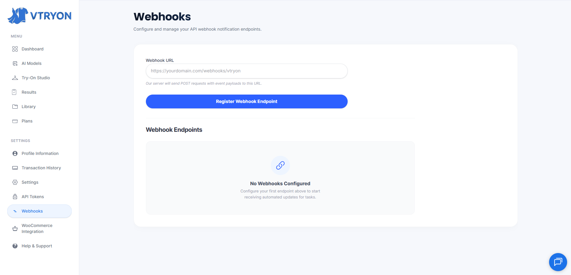 Webhook Dashboard Configuration Panel